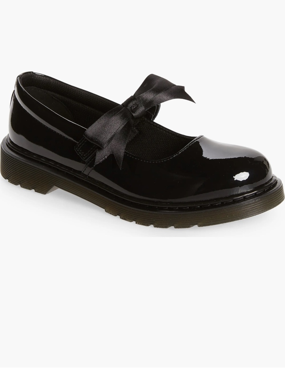 Dr. Martens Girls' Black Patent Mary Jane with Satin Bow